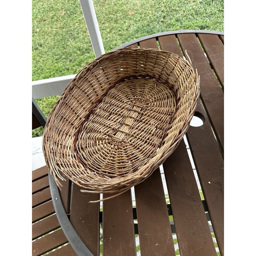 Vintage Wicker Willow Bread/Fruit Basket Oval Serving Bowl Tray Branch Rustic
